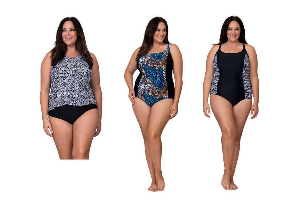 Women's Plus Size One-Piece Swimsuits w/ Mesh Tummy Control Lining - Animal & DIAMOND Pattern Print 