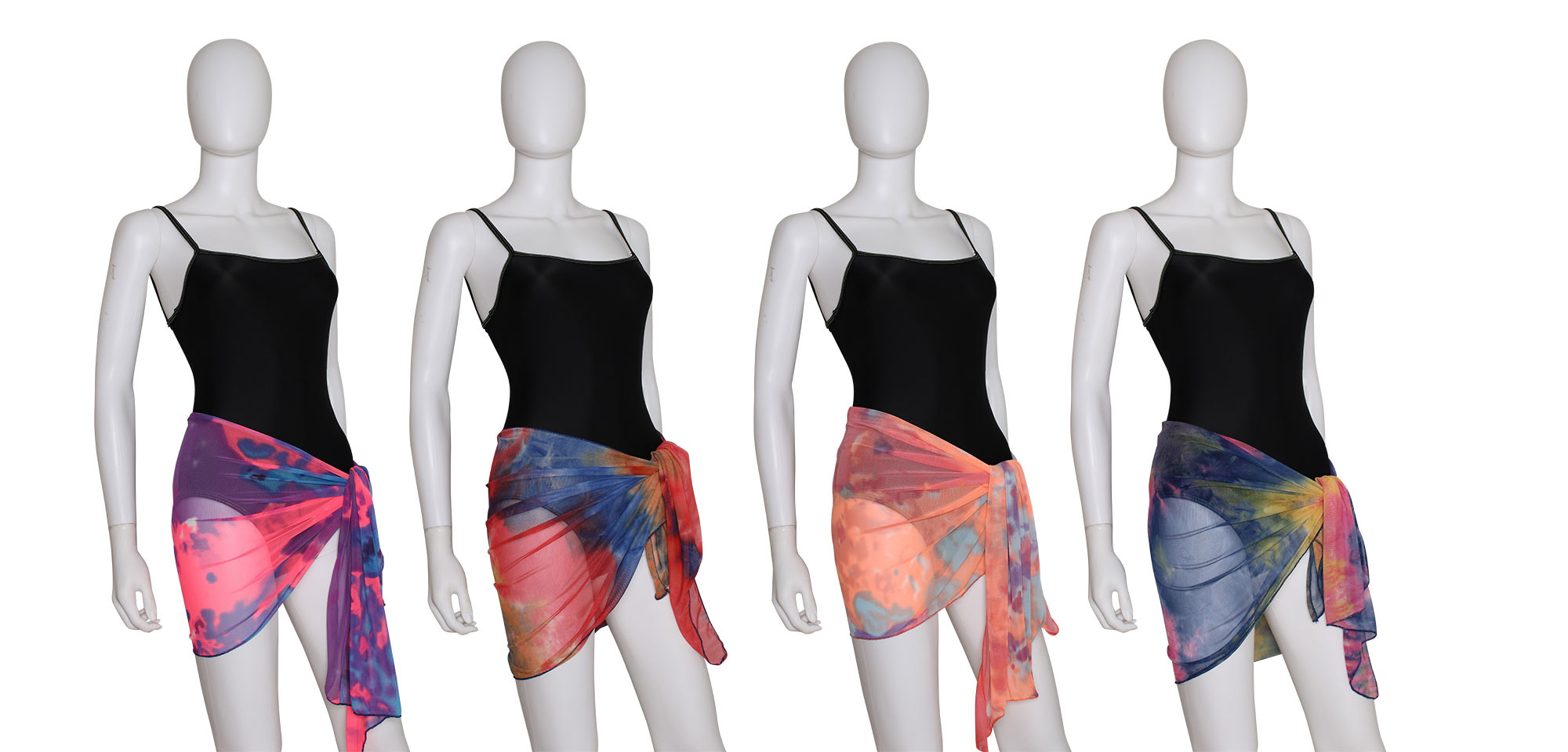 Women's Short-Length Mesh SARONG Wraps w/ Tie-Dye Print - One Size Fits Most
