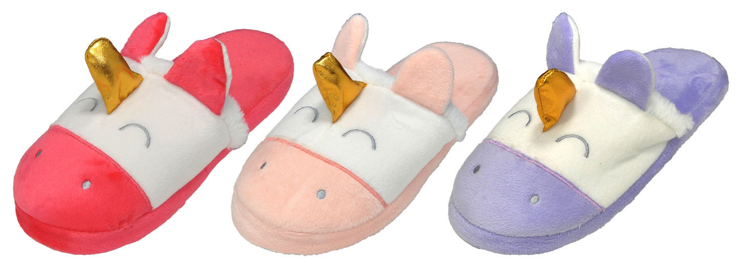 Girl's Terry Cloth Mule Unicorn SLIPPERS w/ Soft Footbed