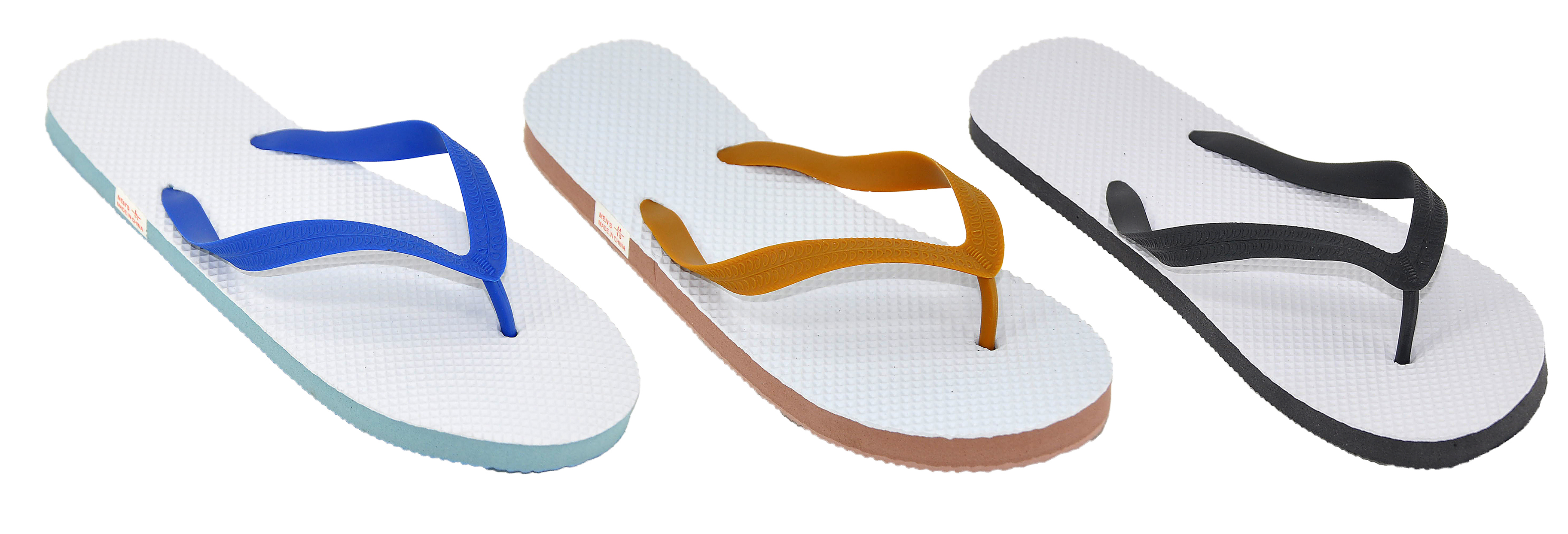 Men's Two-Tone Flip Flops - White w/ Contrast Strap & Trim