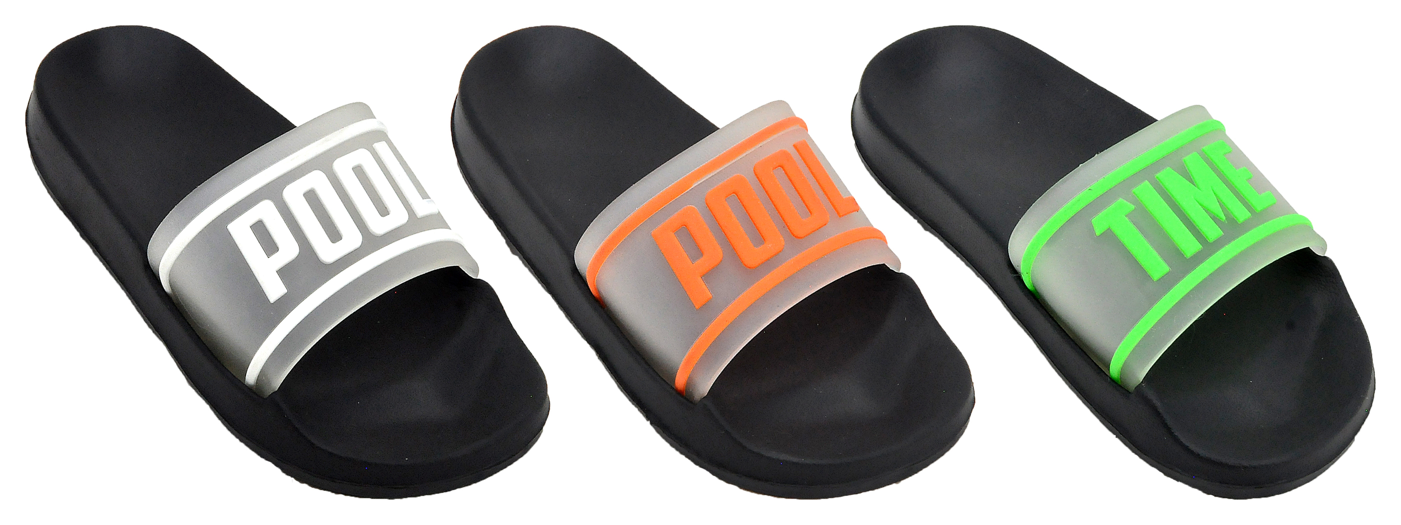 ''Boy's Slide Sandals - Black w/ ''''Pool Time'''' Graphics''