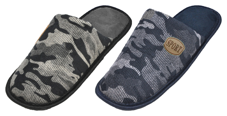 Men's Ribbed Mule Bedroom SLIPPERS w/ Camo Print & Soft Footbed