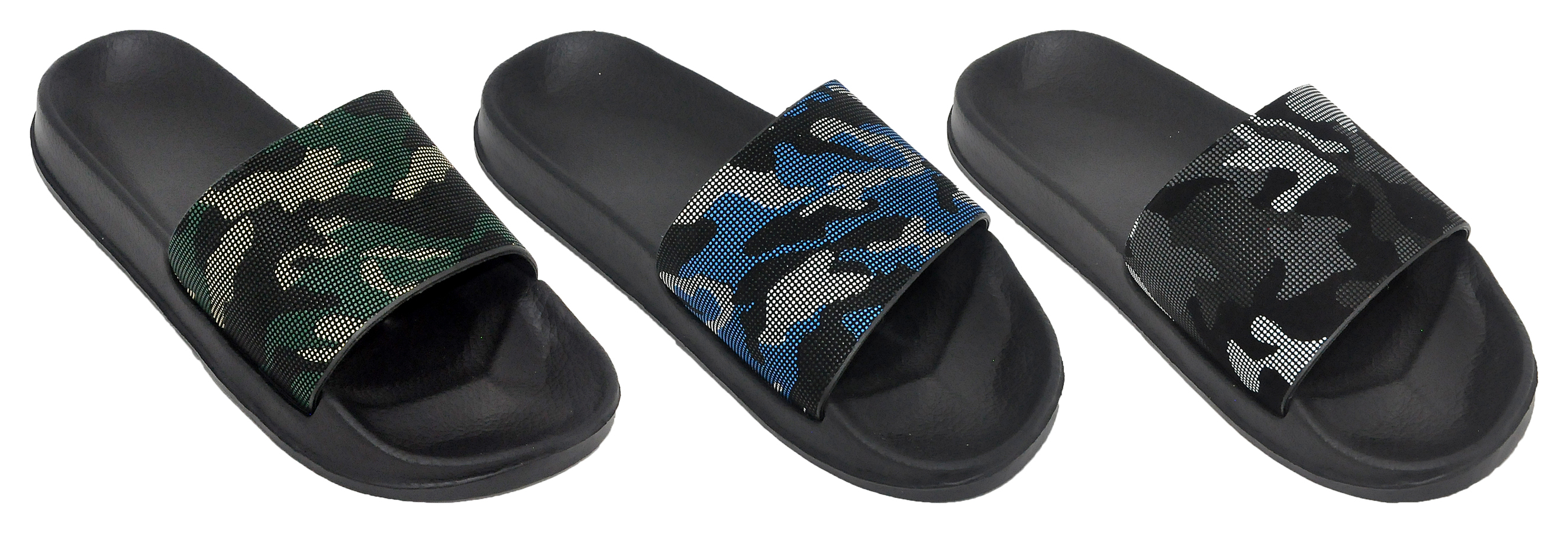 Men's Slide Sandals - Black w/ URBAN Camo Prints - Sizes 7-13
