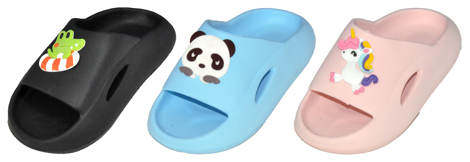 Children's Slip-On Slide Sandals w/ Embroidered Cartoon ANIMALs
