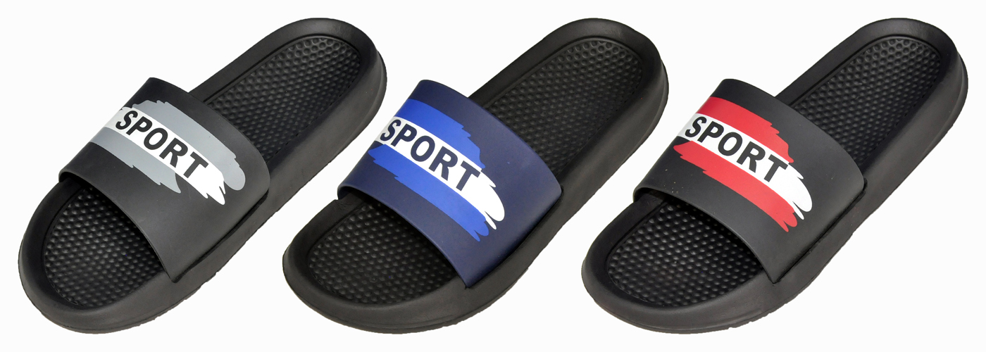 Men's Athletic Barbados Slide SANDALS w/ Sports Print & Soft Textured Footbed