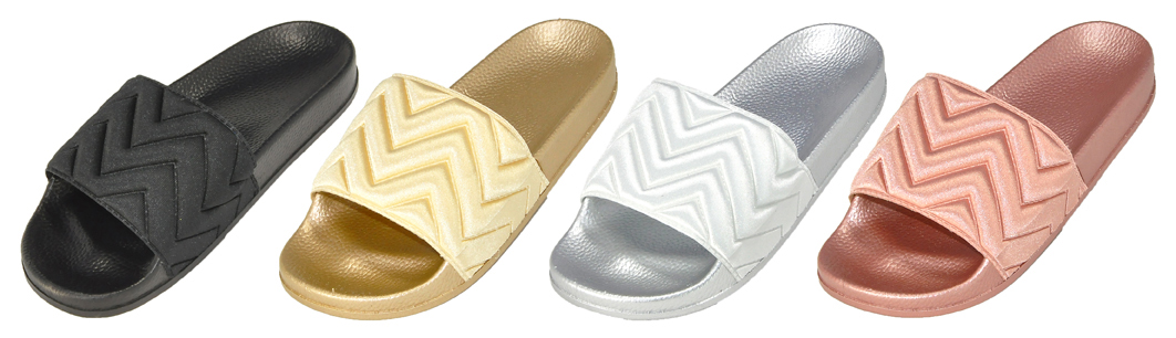 Women's Barbados EVA Metallic Slide Sandals w/ Chevron Stitching - Assorted Colors