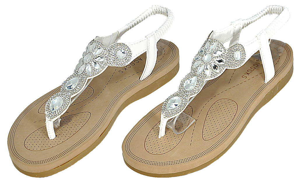 Women's Thong T-Strap SANDALS w/ Embroidered Jewels