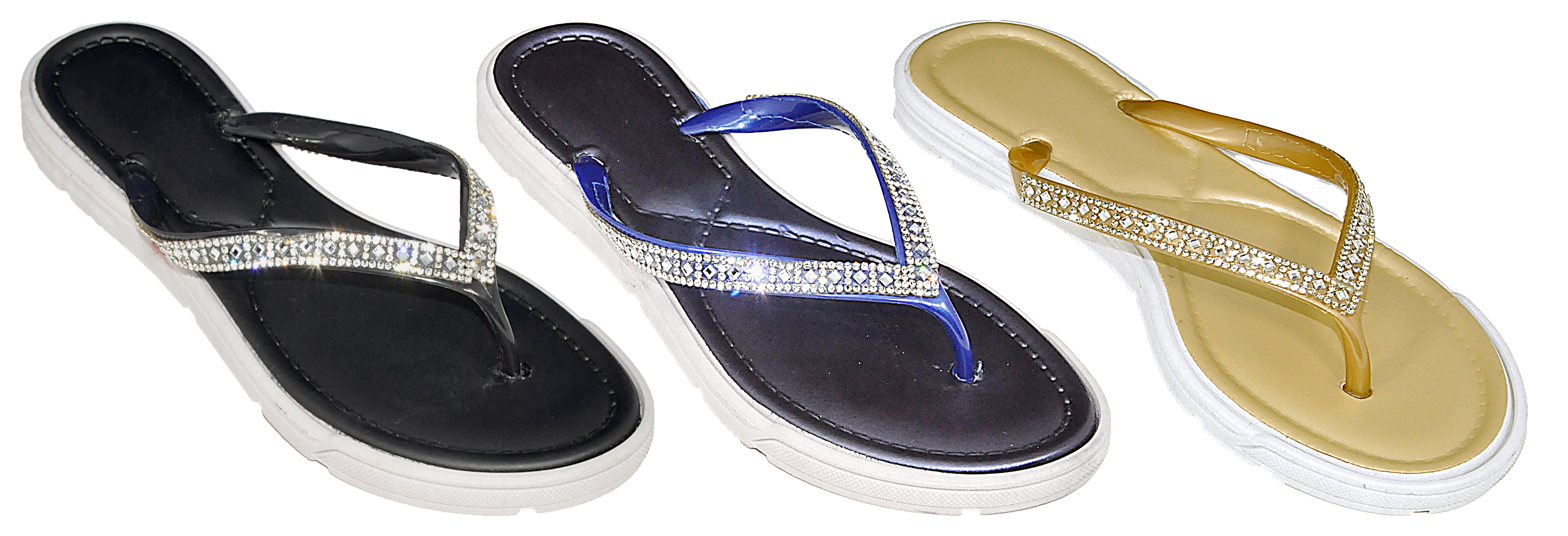 Women's Mini Wedge Gizeh Slide SANDALS w/ Soft Stitched Footfoot & Rhinestone Embellishment