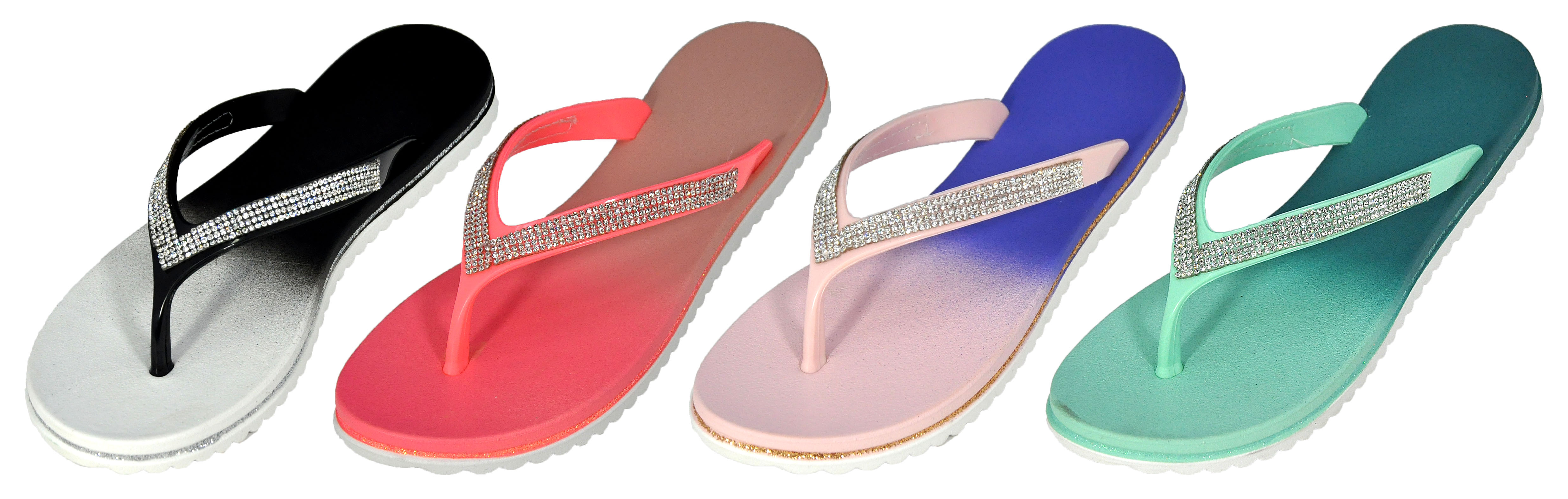 Women's Thong Slide SANDALS w/ Tie-Dye Footbed & Rhinestone Embellishment