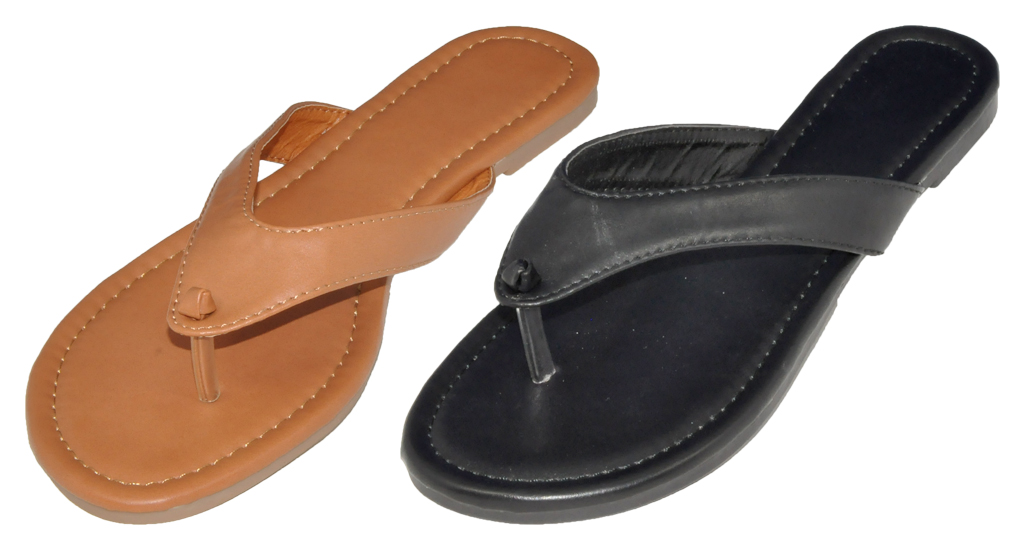 Women's Faux LEATHER Thong Sandals w/ Mini Wedge & Soft Footbed
