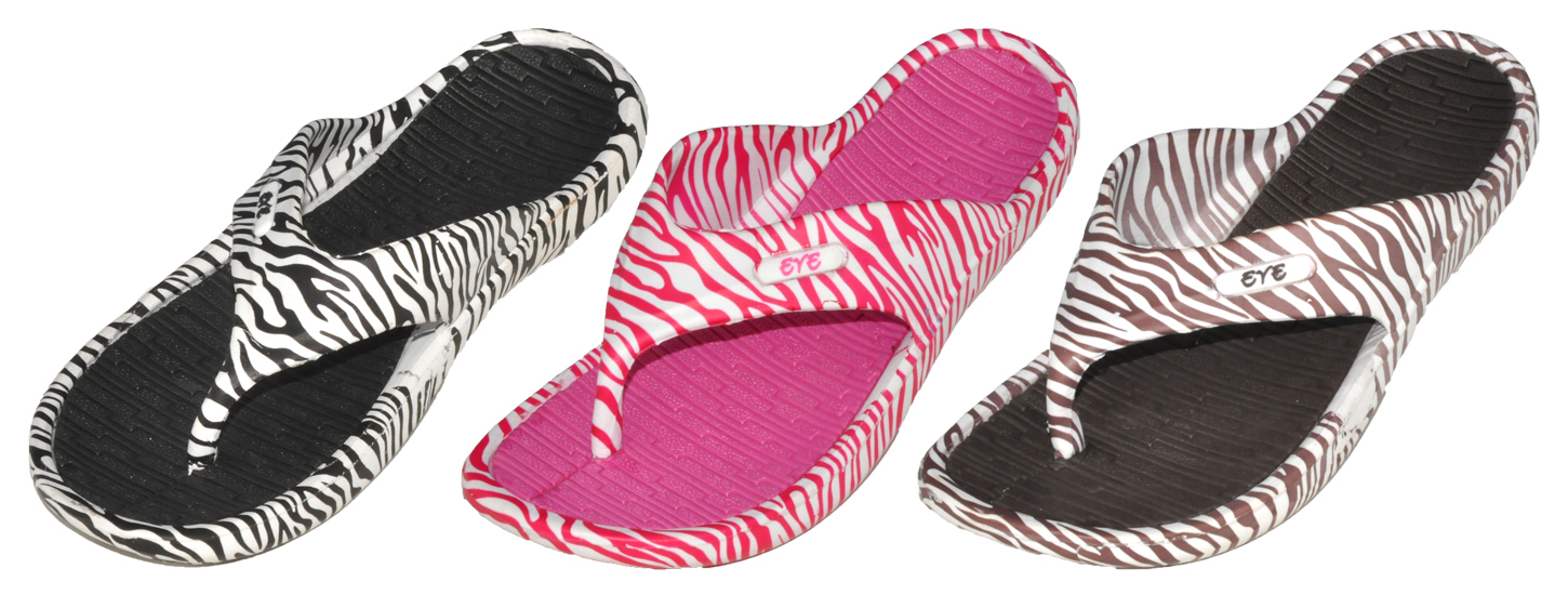 Women's Zebra Printed Flip Flop SANDALS w/ Textured Soft Footbed