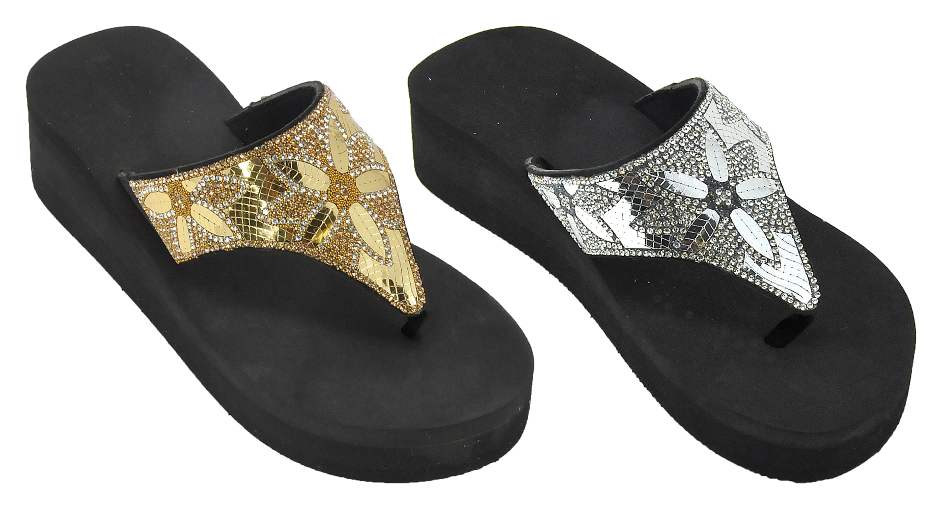 Women's High Wedge Statement Thong Sandals w/ Rhinestone Jeweled Top - Sizes 5-11