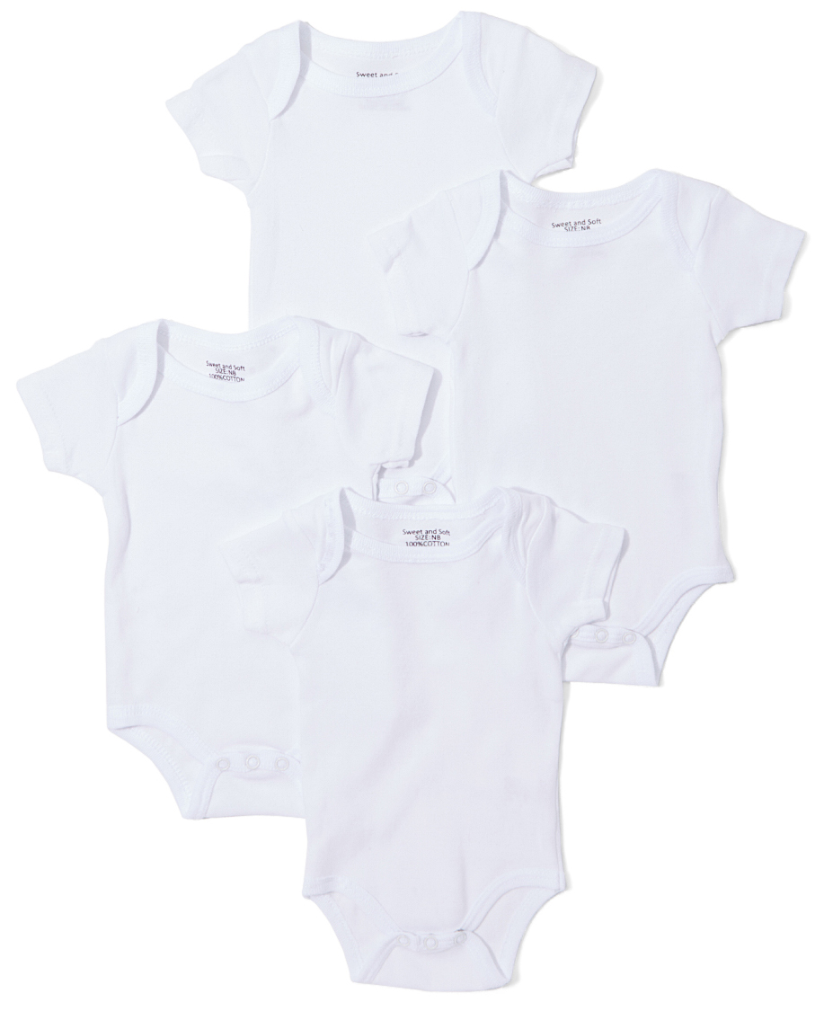 Baby SHORT Sleeve Onesies - White - Size 3-12M - 4-Packs