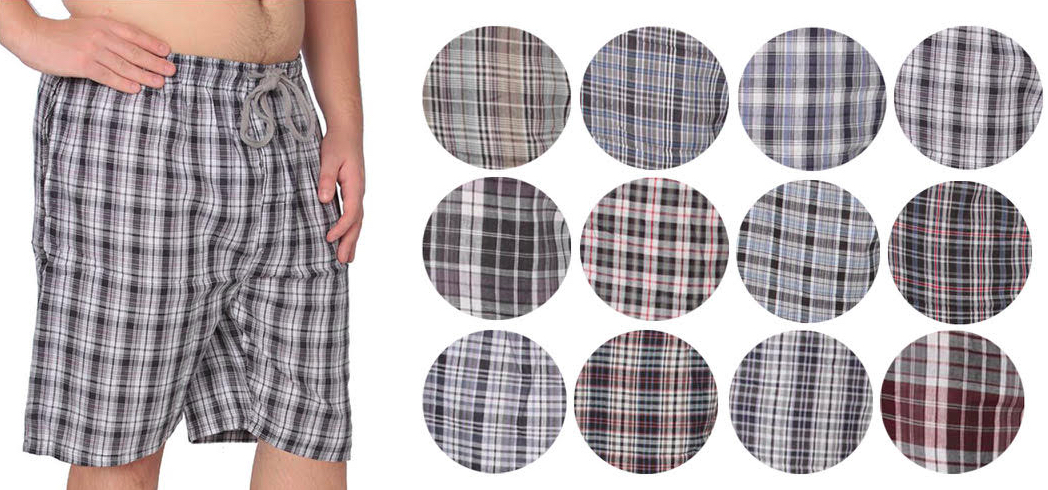 Men's Lounge Plaid Pajama SHORTS w/ Adjustable Drawstring 