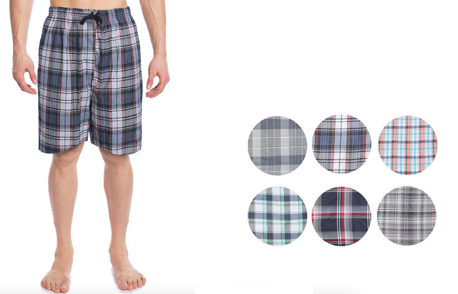 Men's Plaid Pajama SHORTS w/ Adjustable Drawstring - Assorted Two Tone Colors & Patterns