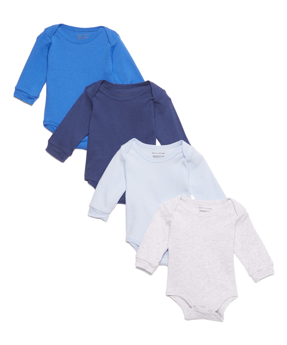 Infant Newborn Long-Sleeve Onesie Sets - Assorted Colors - 4-Pack