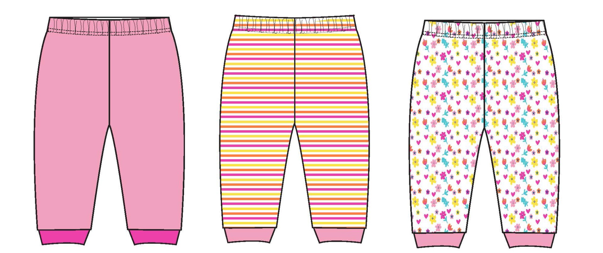 ''Baby Girl's Printed Pull-On PANTS w/ Floral, Striped, & Solid Print -Sizes 12M-24M - 3-Pack''