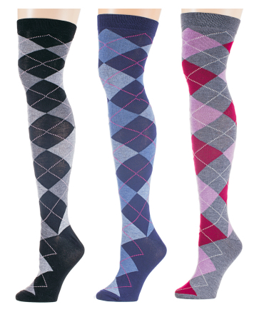 Women's Over the Knee Tube Socks w/ Striped Band - Argyle Patterns - Size 9-11